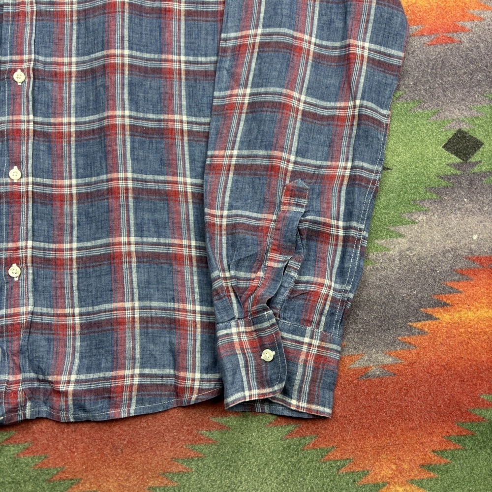 Frank & Eileen Shirt Mens Medium Blue Plaid Luke Linen Long Sleeve Button Up USA - Picture 6 of 12